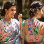 plain-saree-with-floral-blouse
