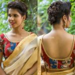 plain-saree-with-kalamkari-blouse