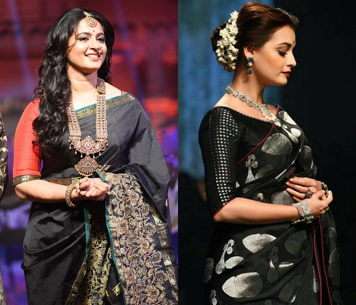 black saree with designer blouse