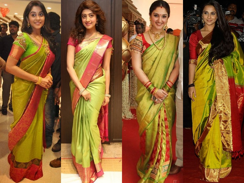 6 Celebrity green silk sarees and blouses