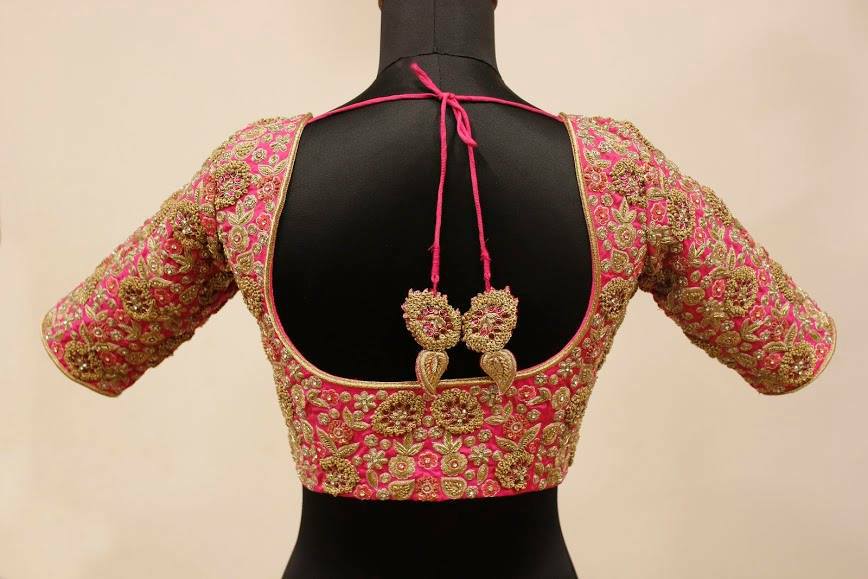 Designer Silk Saree Blouse Neck And Sleeve Designs
