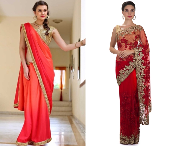 Nail Your Party Wear Look With Red Saree & Gold Blouse • Keep Me Stylish