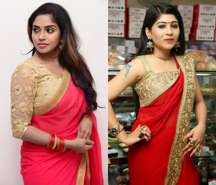 Red Saree And Gold Blouse