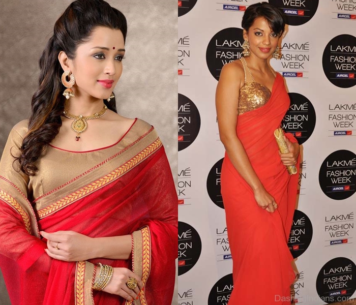 Nail Your Party Wear Look With Red Saree & Gold Blouse • Keep Me Stylish