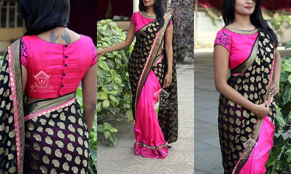 Silk Saree Back Side Simple Blouse Designs Photos