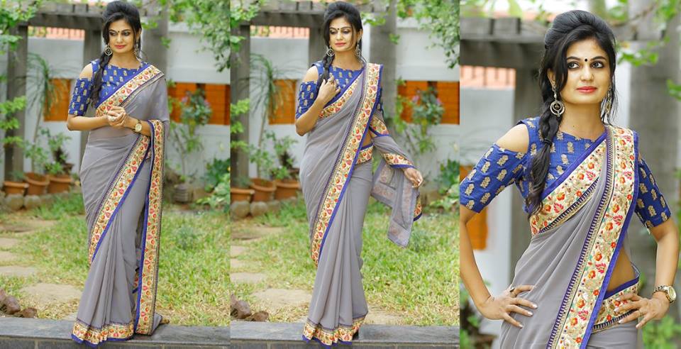 vaishali-thaniga-in-pink-silk-saree-with-embellished-blue-blouse-and-heavy-matt-gold-bridal-jewellery  - K4 Fashion