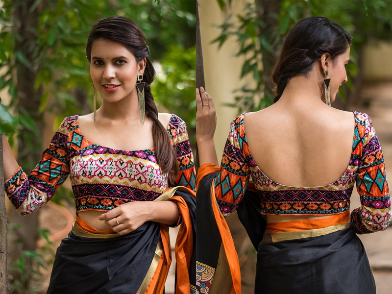 Plain Sarees With Printed Blouses