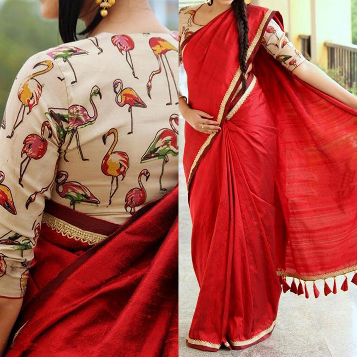 Plain Sarees With Printed Blouses