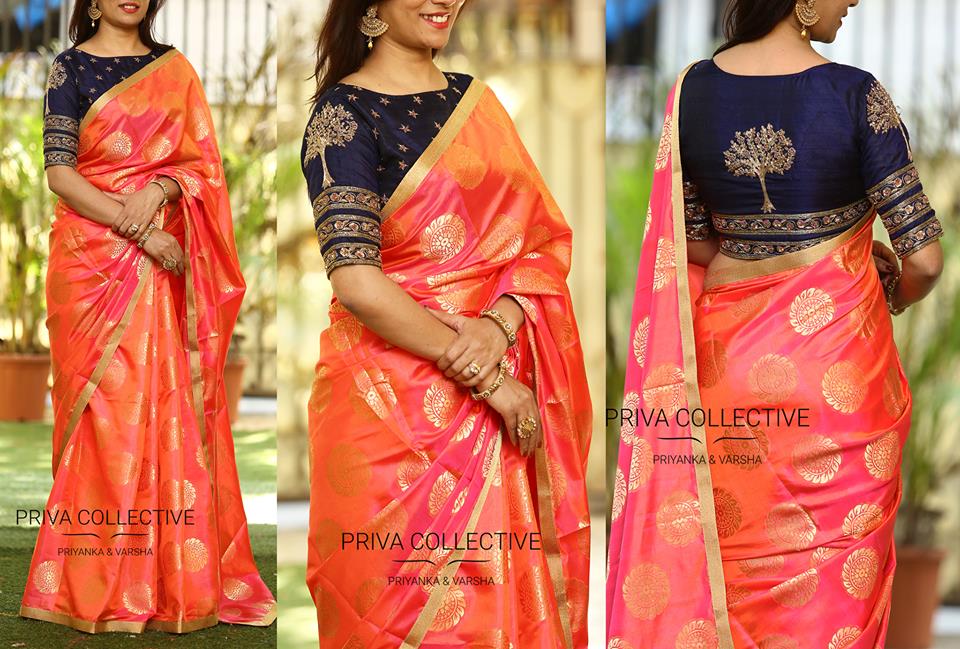 Contrasting Blouses for Pink Silk Sarees