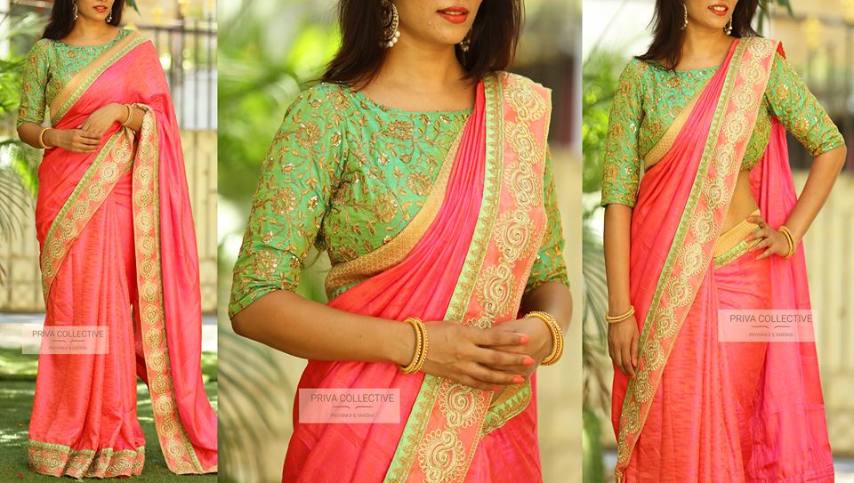 Contrasting Blouses for Pink Silk Sarees