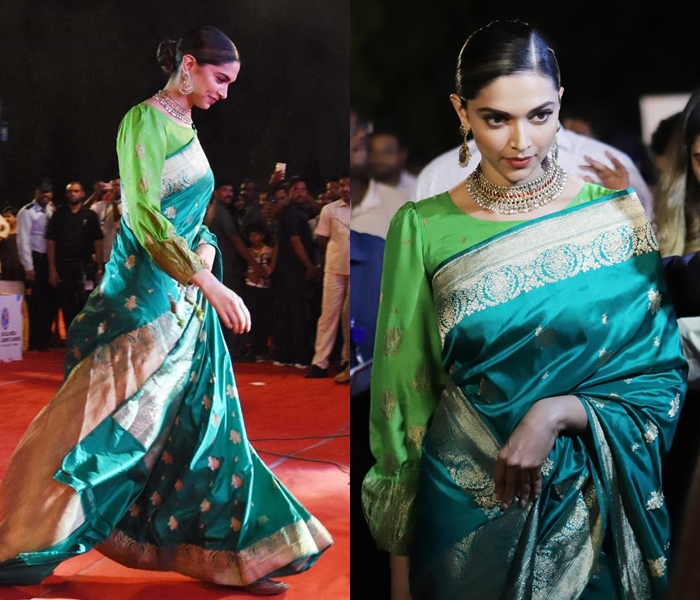 Deepika Padukone in Green Silk Saree