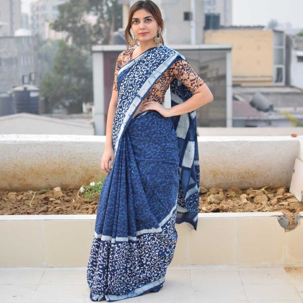 Indian hand block print Sarees - Pure Ajrakh Cotton Mull Saris