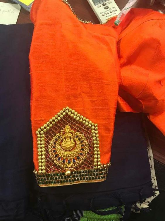 Orange Blouse Designs For Sarees