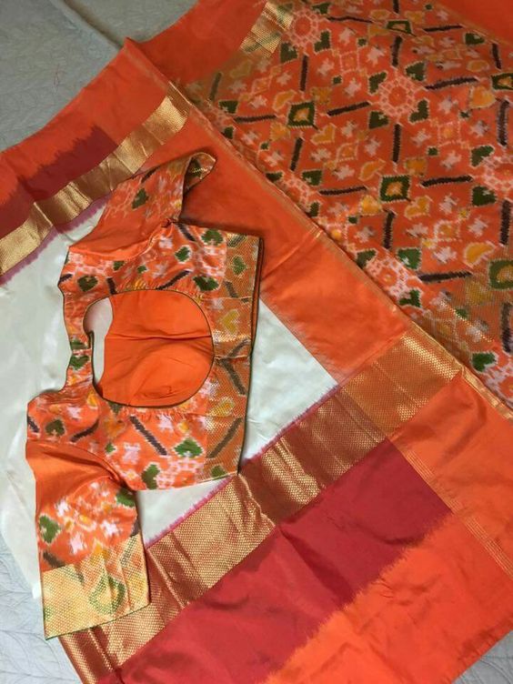 Orange Blouse Designs For Sarees