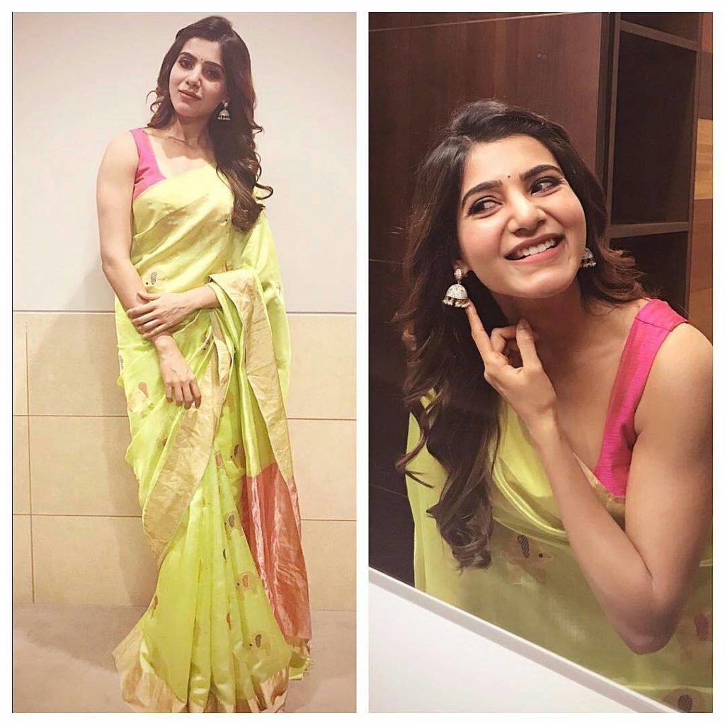 Samantha After Wedding in Lime Green Saree