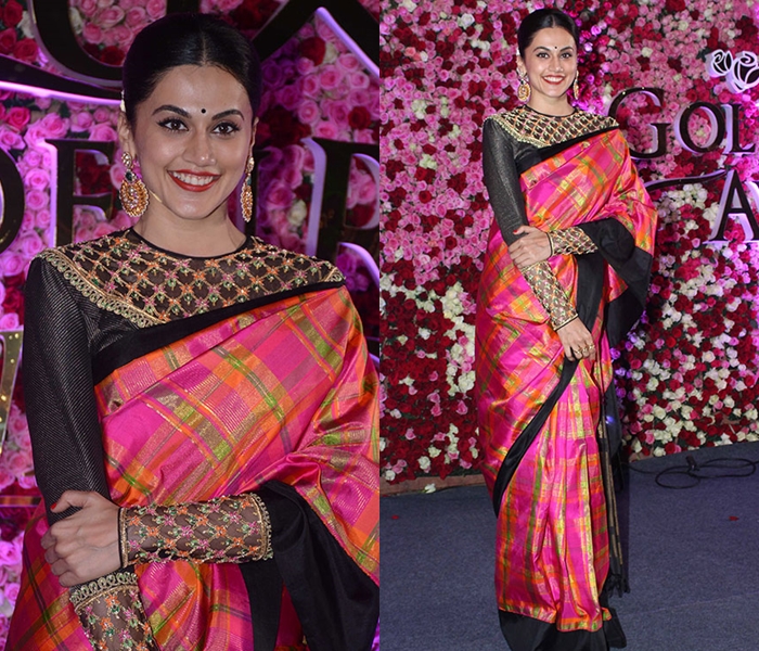 Checkered Silk Saree With Full Sleeve Blouse
