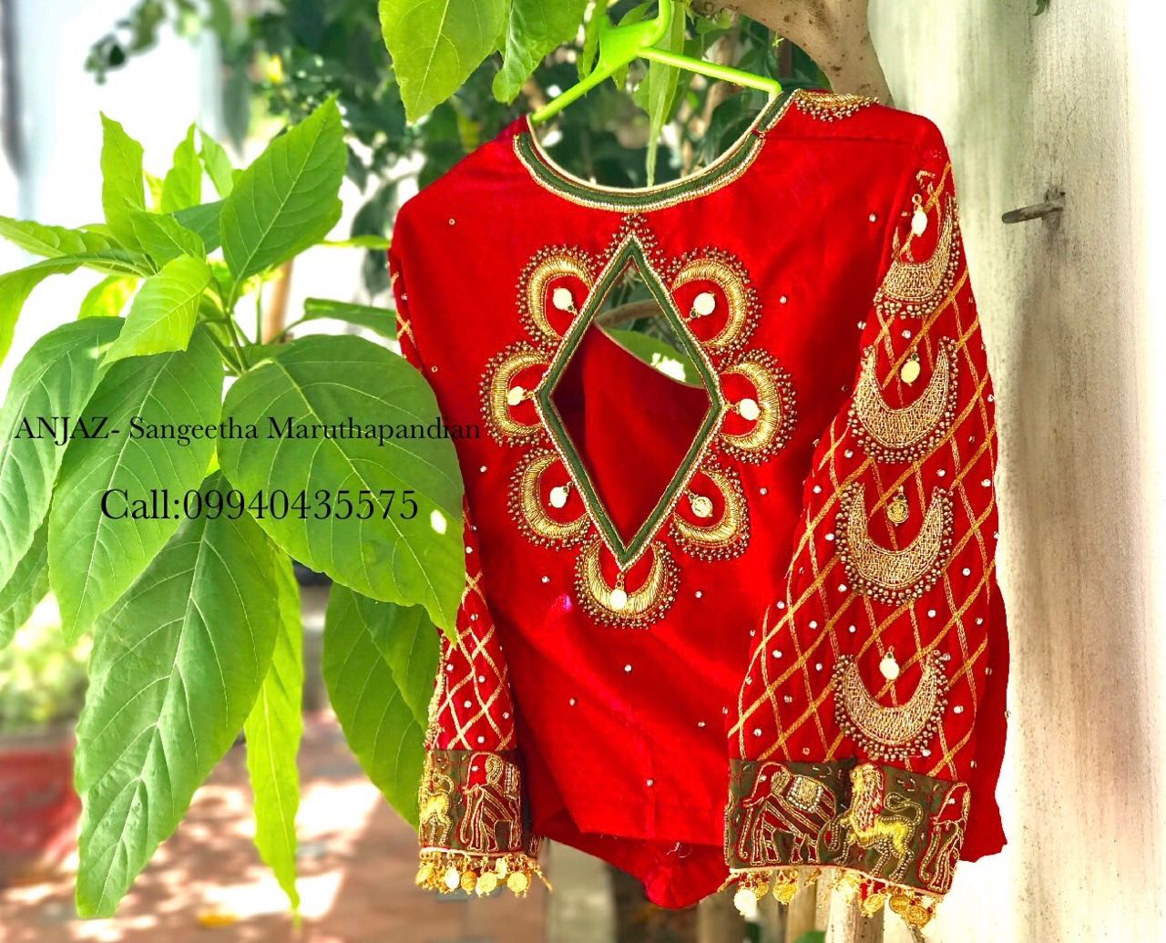 Gold Plated Coin Work Bridal Blouse Design