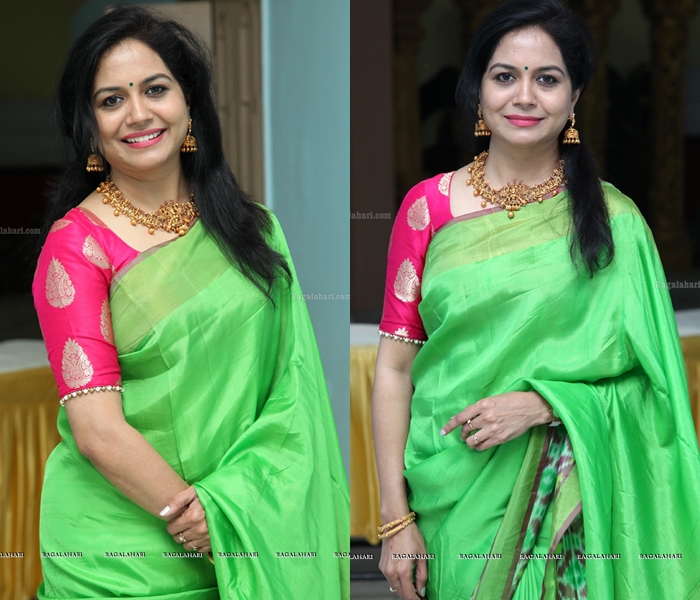 Green Saree With Pink Blouse