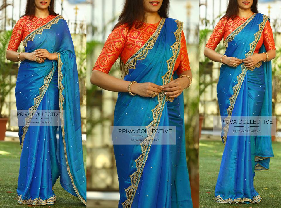 Satin silk Saree with Heavy Sequence Embroidery work Blouse--sgquangbinhtourist.com.vn