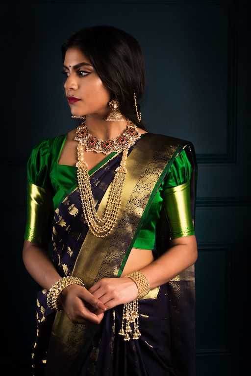 Plain saree with embroidery work sleeves | Fashionworldhub