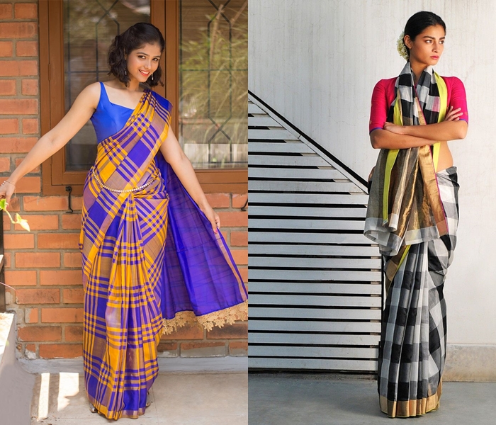 checkered silks sarees