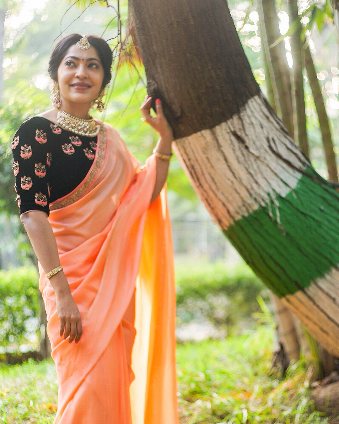 contrast blouse for orange saree