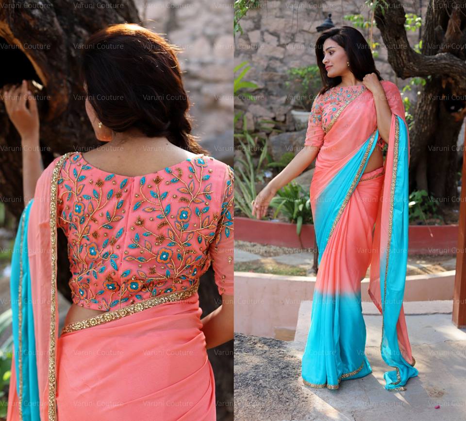 Plain saree with embroidery blouse