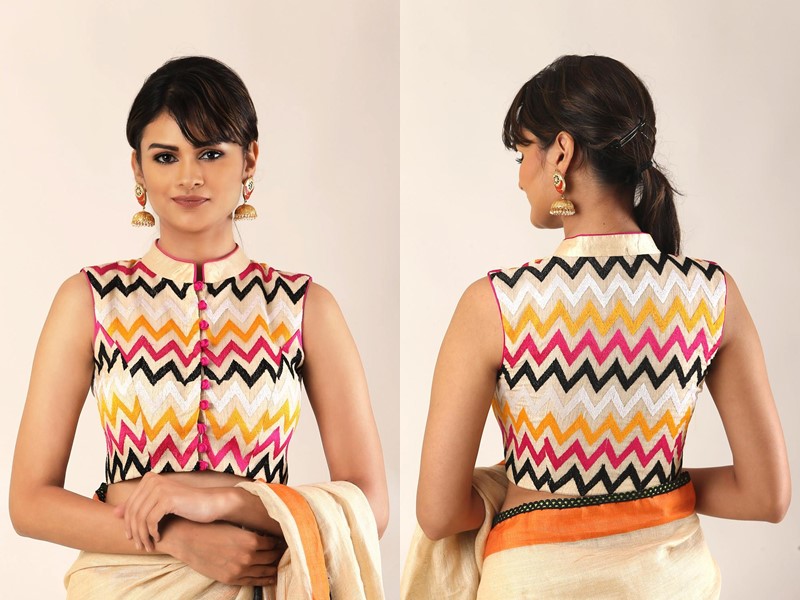 plain sarees with patch work blouses