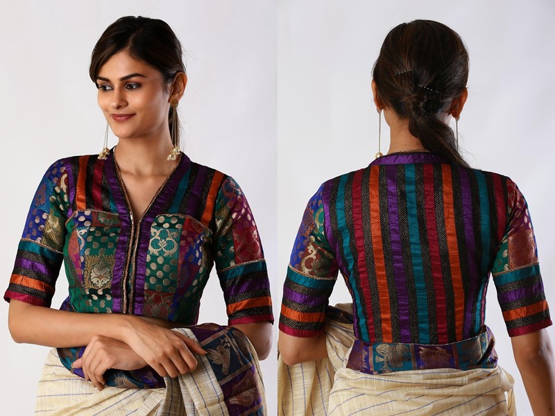 plain sarees with patch work blouses
