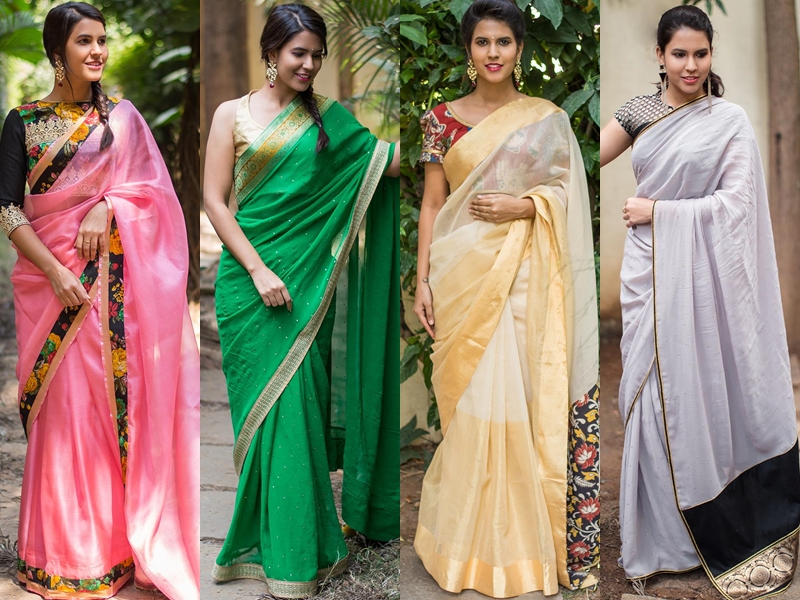 Plain sarees with designer blouse