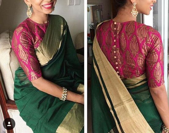 contrasting blouse colors with green sarees
