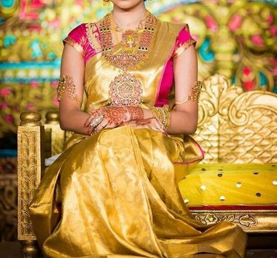 Buy online Pure Kanjeevaram Silk Gold zari woven Saree - Pink-AF911