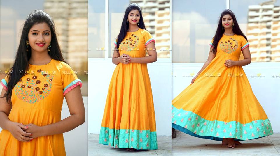 long ethnic gowns yellow