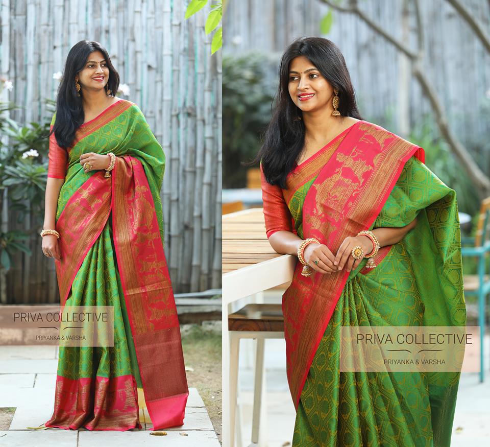 Kanjivaram Silk Saree Big Contrast Border Rich Weaving Pallusilver Zari  Woven Motifs With Weaving