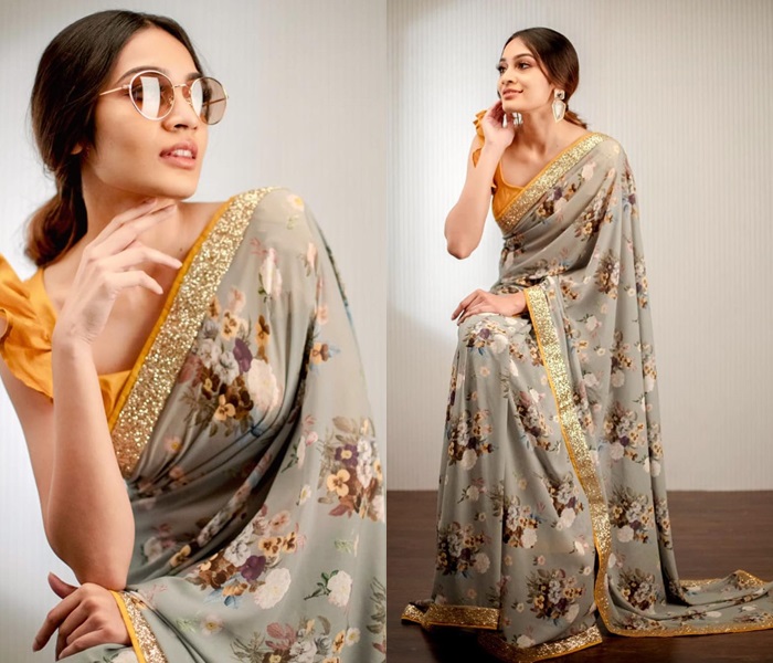 Marathi Mulgi Amruta Khanvilkar Looks Glamorous In White Floral Print Saree  Look | IWMBuzz