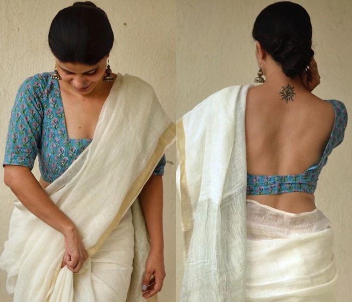 White-Saree-and-contrast-blouse(17)