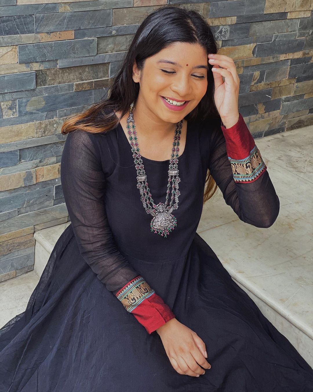 Shimmering Sequin Black Embroidered Naira Style Kurti