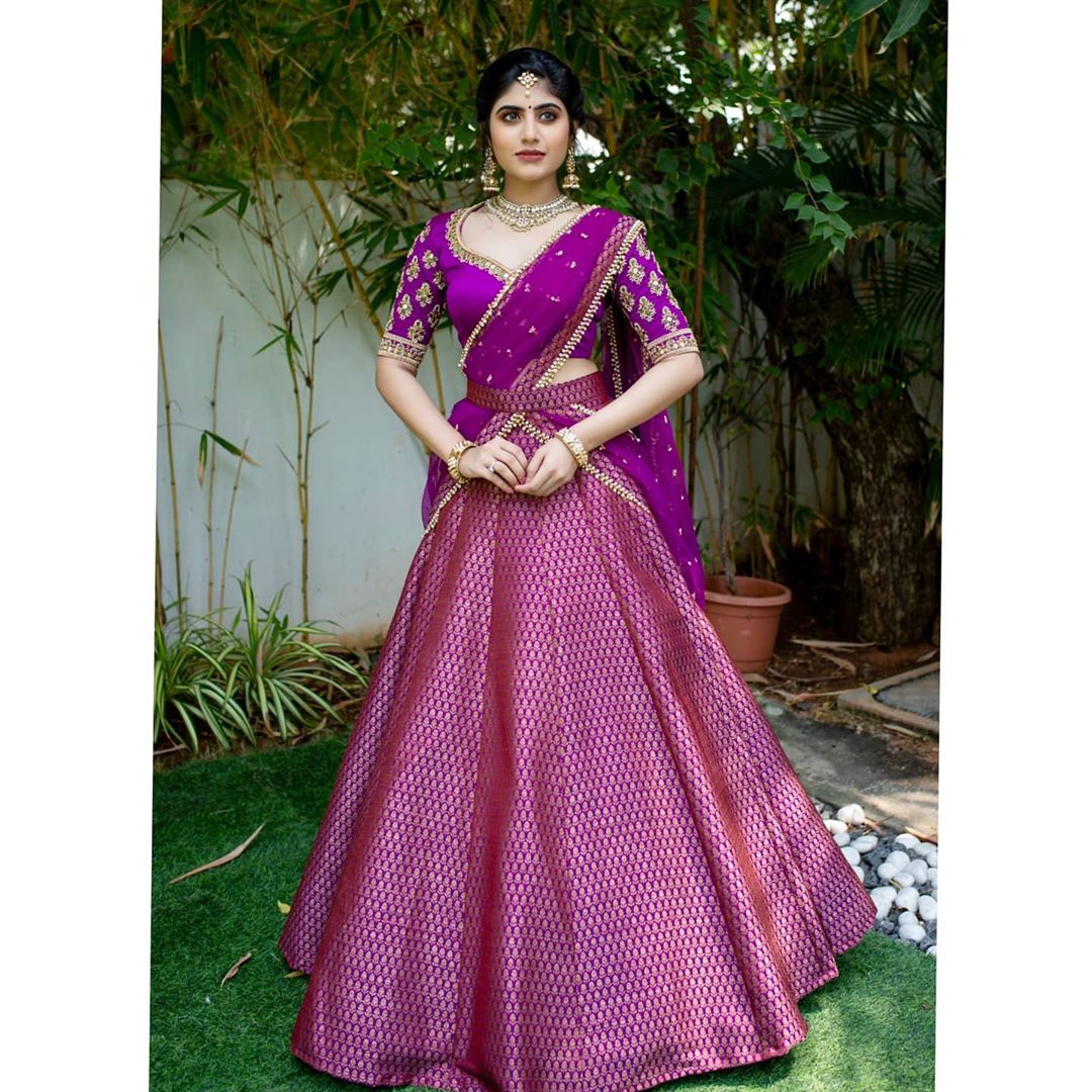 Maroon Black & Gold Combination Traditional Half Saree - ANJU SHANKAR LABEL