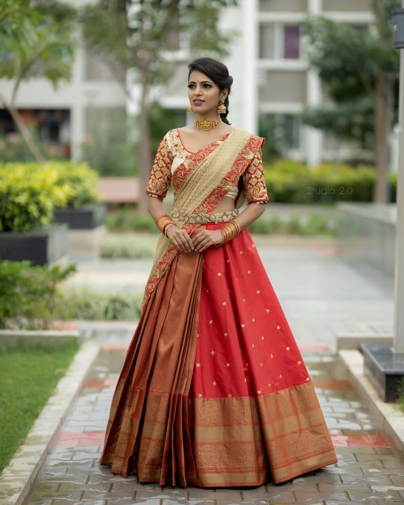 Traditional And Trendy Pattu Half Saree Designs To Check Out