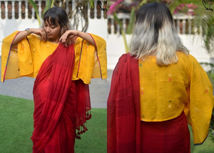 linen saree blouse design